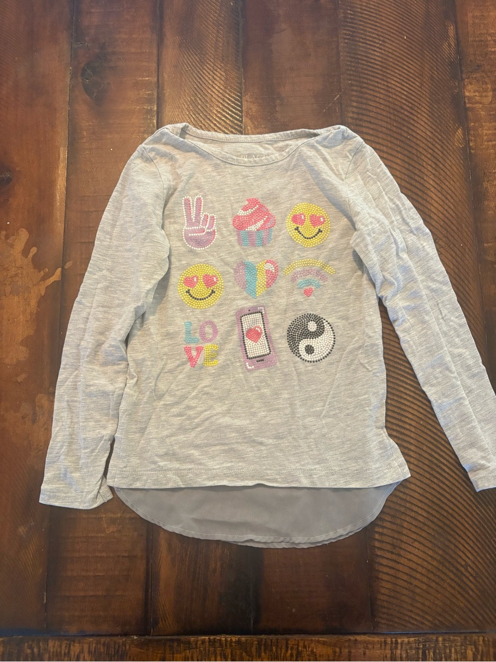 The Children's Place Light Gray Long Sleeve Tee with Colorful Icon Graphics